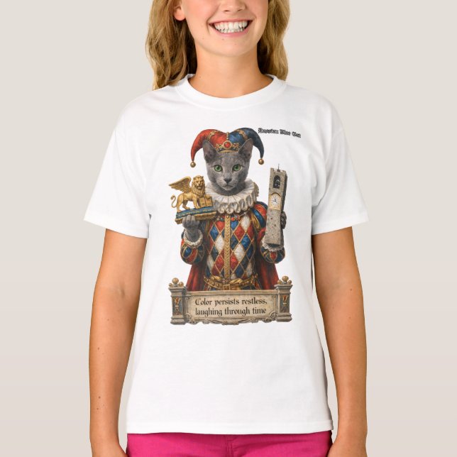 Camiseta Russian Blue Arlequin Cat (Frente)