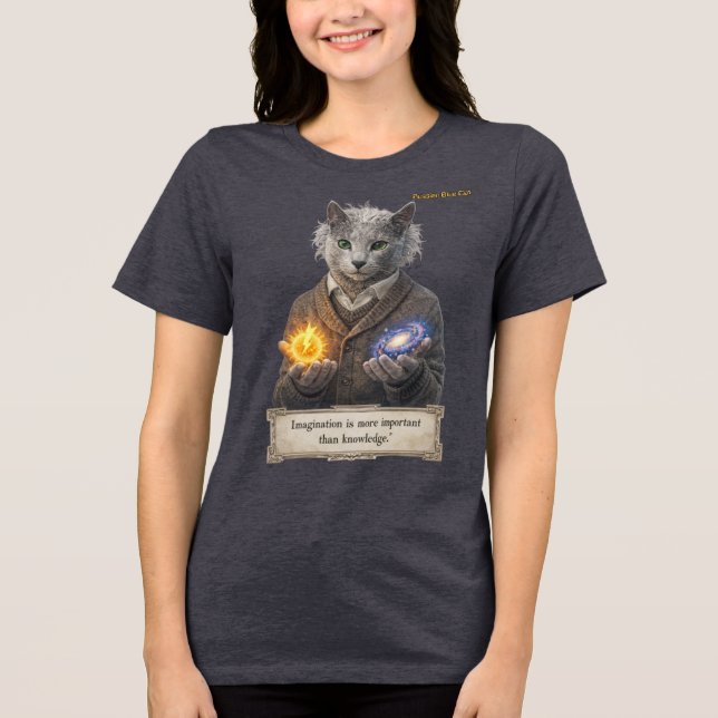 Camiseta Russian Blue Einstein Cat - Imagination (Frente)