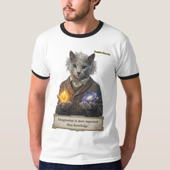 Camiseta Russian Blue Einstein Cat - Imagination (Frente)