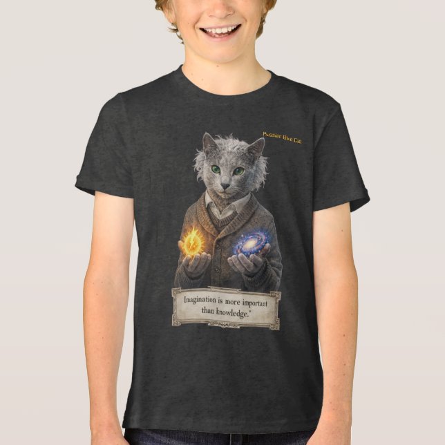 Camiseta Russian Blue Einstein Cat - Imagination (Frente)