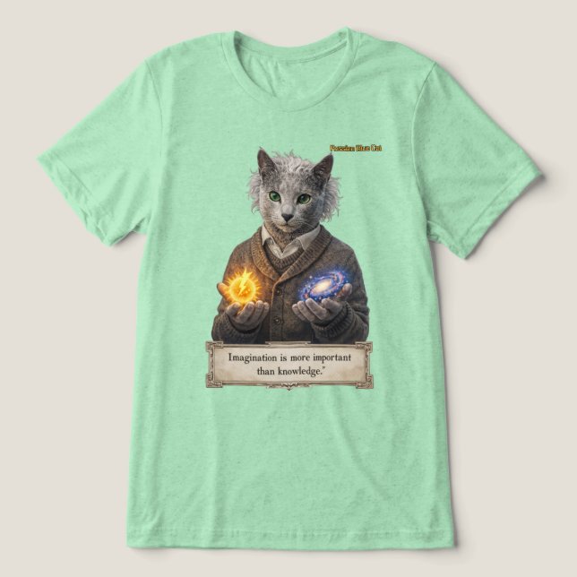 Camiseta Russian Blue Einstein Cat - Imagination (Design frontal)