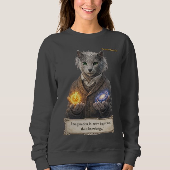 Camiseta Russian Blue Einstein Cat - Imagination (Frente)