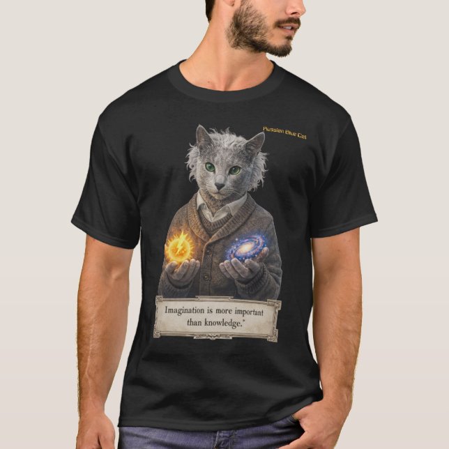 Camiseta Russian Blue Einstein Cat - Imagination (Frente)