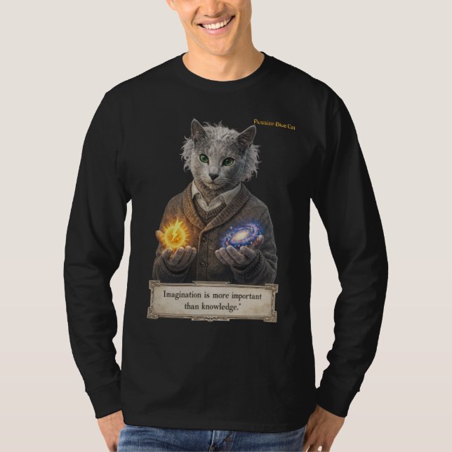 Camiseta Russian Blue Einstein Cat - Imagination (Frente)