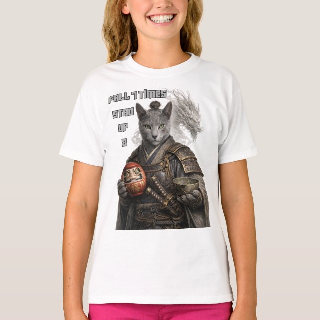 Camiseta Russian Blue Samurai Cat (Frente)