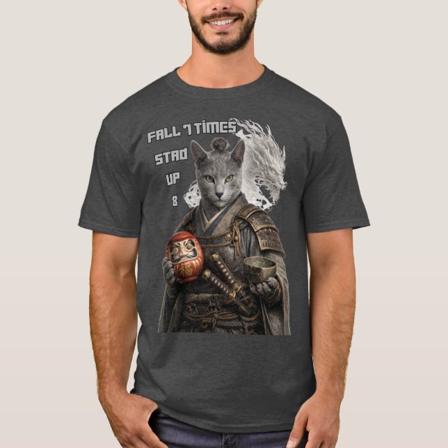 Camiseta Russian Blue Samurai Cat (Frente)