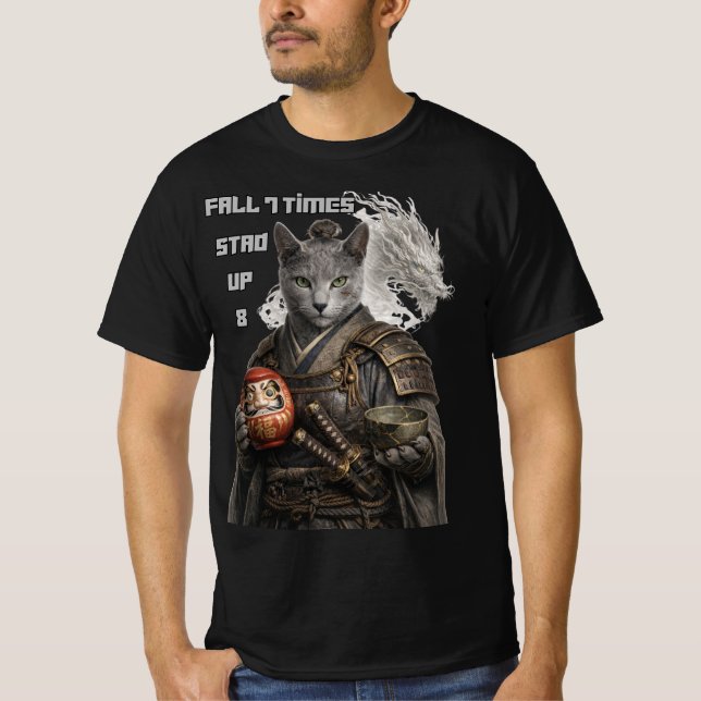 Camiseta Russian Blue Samurai Cat (Frente)
