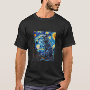 Camiseta Russo Blue Cat Painting Art Starry Night Van Gog
