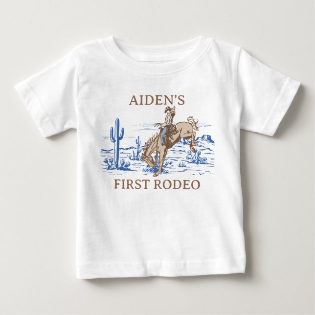 Camiseta Rustic Azul Marrom Primeiro Rodeio 1º Aniversário (Frente)