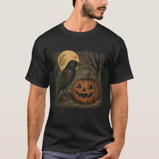 Camiseta Rustic Crow and Pumpkin Halloween Art: Spooky Full