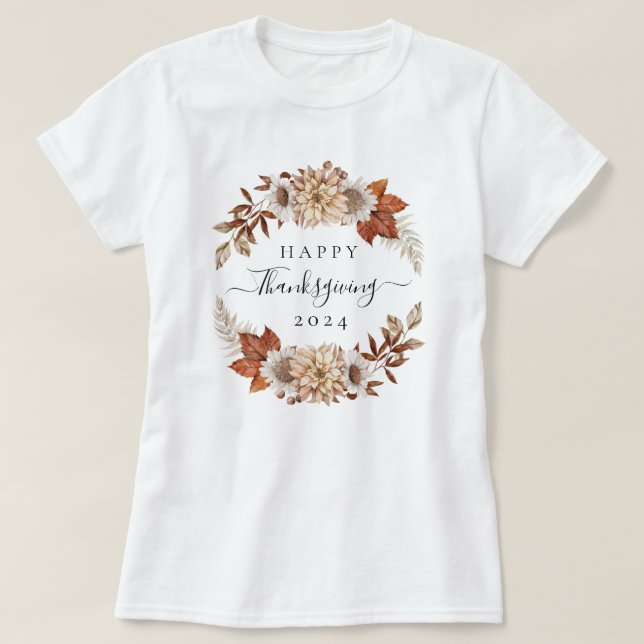 Camiseta Rustic Fall Sai Feliz Ação de Graças 2024 (Frente do Design)