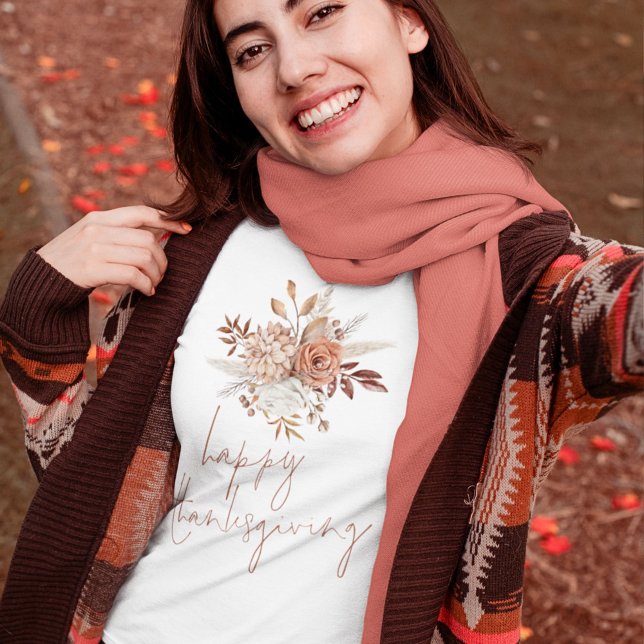 Camiseta Rustic Florals Terracotta Happy Ação de Graças (Criador carregado)