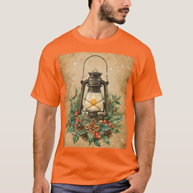 Camiseta Rustic lantern christmas holly pine cozy festive  (Frente)