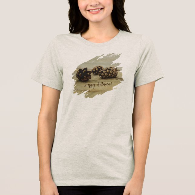 Camiseta Rustic Pinecones Brown Nature Foto Feliz Outono (Frente)