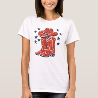 Camiseta Rustic Red Cowboy Boots and Blue Stars Western