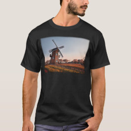 Camiseta Rustic Windmill e Tulip Fields Sunset