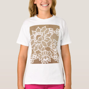 Camiseta Rústico país vintage bege burlap e renda branca