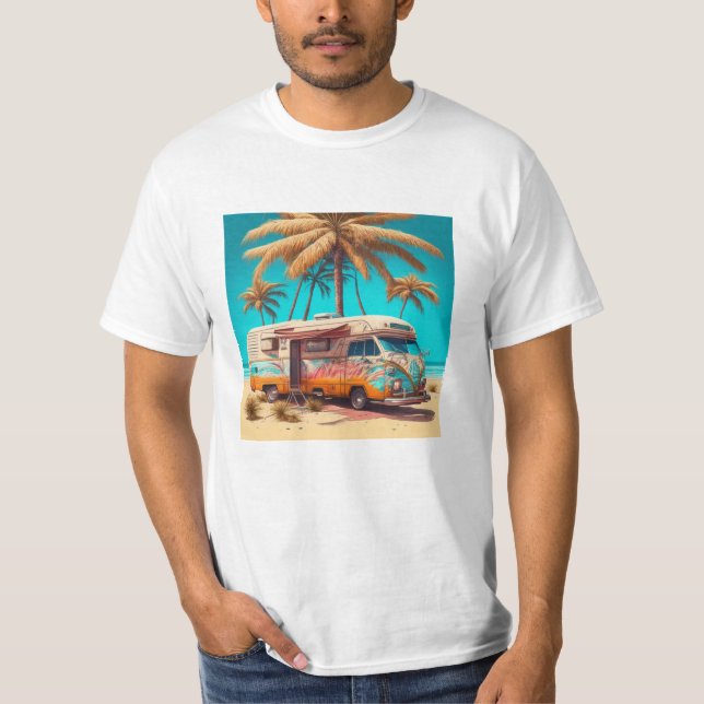Camiseta RV retrô e palmeiras (Frente)