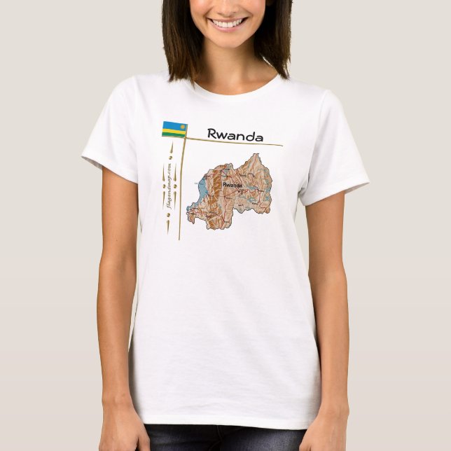 Camiseta Rwanda Mapa + Bandeira + Título (Frente)