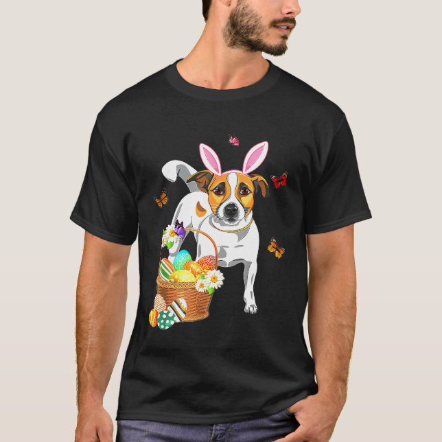 Camiseta S Jack Russell Bunny Ear Com Páscoa De Ovos (Frente)