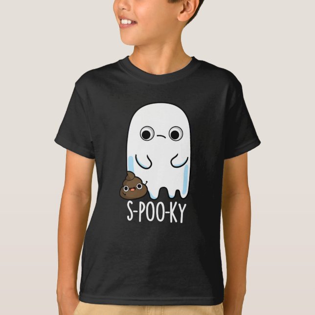 Camiseta S-Poo-ky Engraçado Ghost Poop Dark BG (Frente)