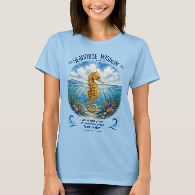 Camiseta Sabedoria do Cavalo-Marinho Sob as Ondas (Frente)