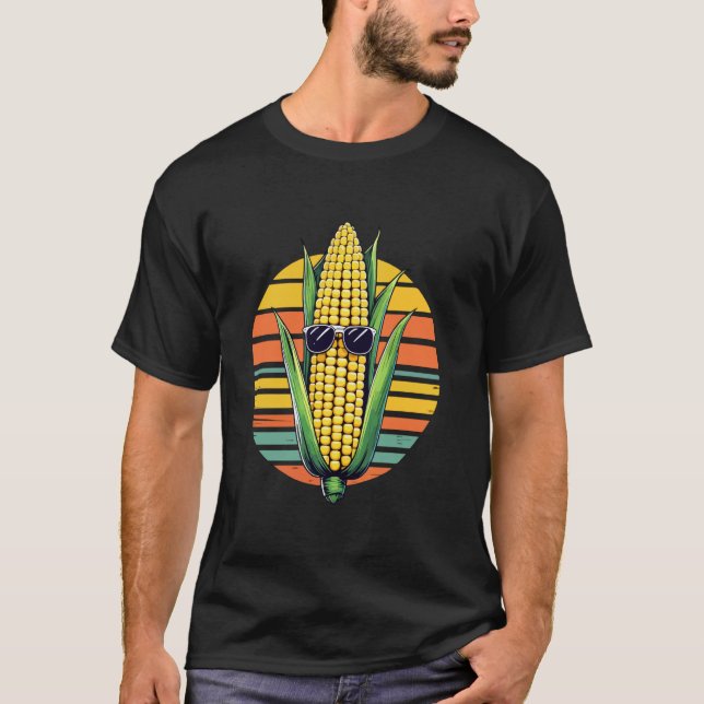 Camiseta Sabugo de Milho com Óculos de Sol, Legume Retro &  (Frente)