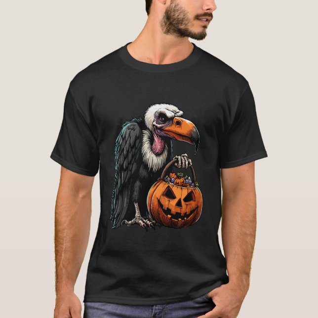 Camiseta Saca de Doces Assustadora de Abobora de Halloween  (Frente)