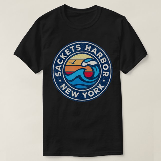Camiseta Sackets Harbour New York NY Ondas Náuticas (Frente do Design)