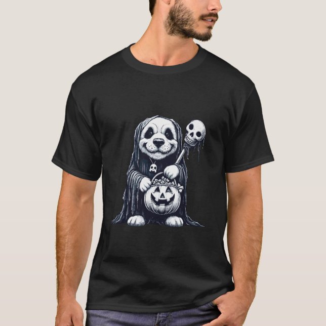 Camiseta Saco de Doces Assustador de Cachorro Fantasma de H (Frente)