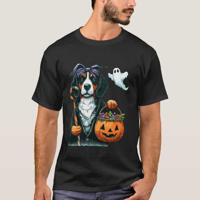 Camiseta Saco de Doces Assustador de Cão Fantasma de Hallow (Frente)