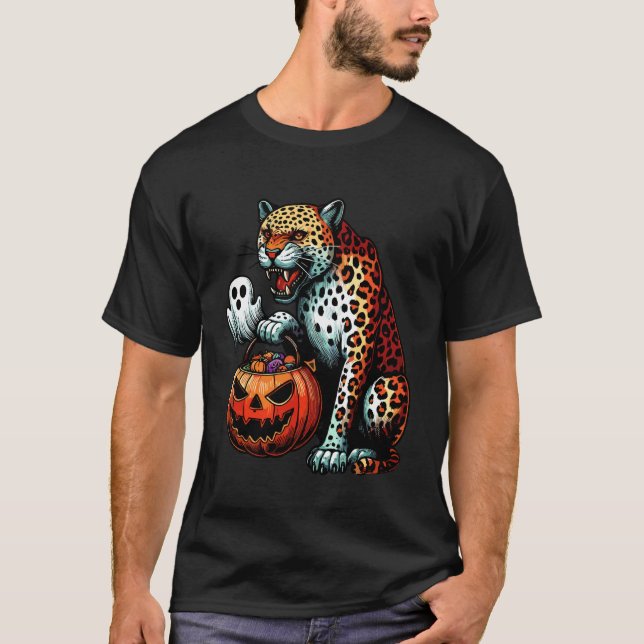 Camiseta Saco de Doces Assustador de Fantasma de Leopardo d (Frente)