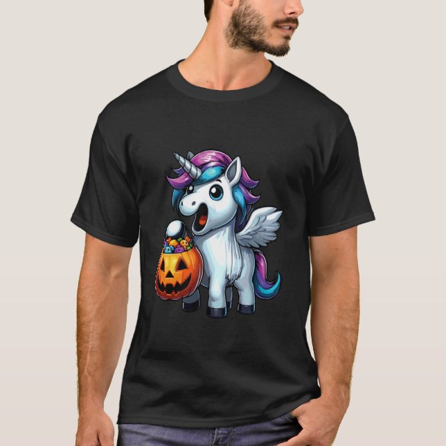 Camiseta Saco de Doces Assustador de Fantasma de Unicórnio  (Frente)