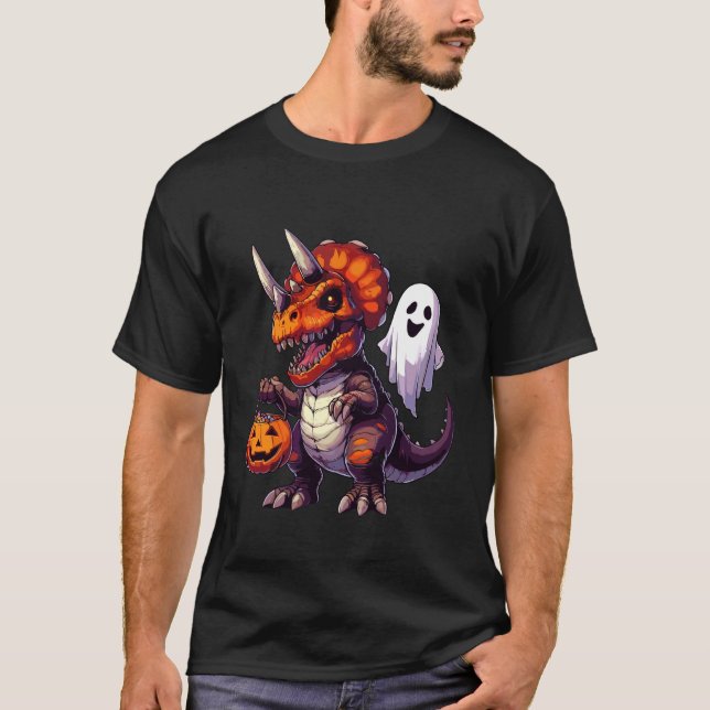 Camiseta Saco de Doces Assustador de Triceratops Fantasma d (Frente)