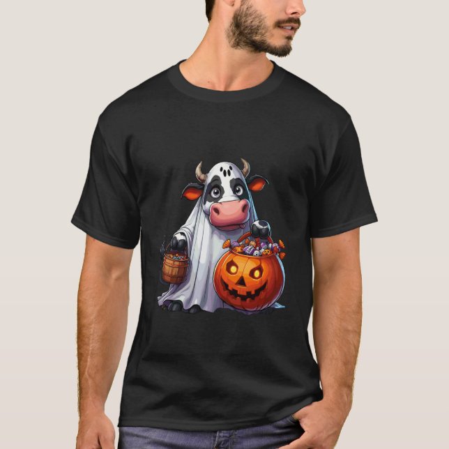 Camiseta Saco de Doces Assustador de Vaca Fantasma de Hallo (Frente)