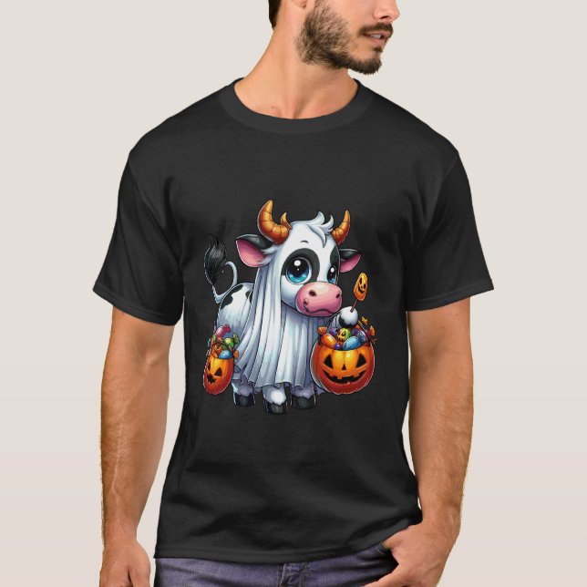 Camiseta Saco de Doces Assustador de Vaca Fantasma de Hallo (Frente)