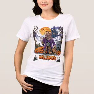 Camiseta Saco de Doces Espantalho de Halloween Abóboras Cas