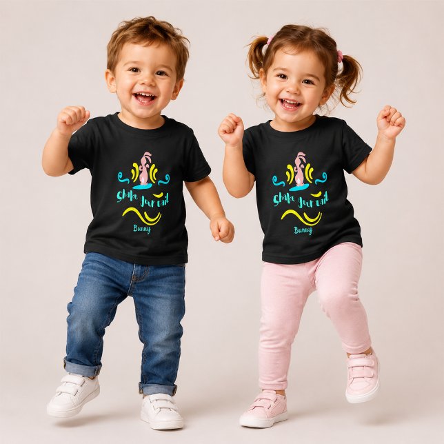 Camiseta Sacuda Seu Rabo Coelho Dança Feliz Colorido (Shake Your Tail Bunny Happy Dance Colorful Toddler T-shirt)