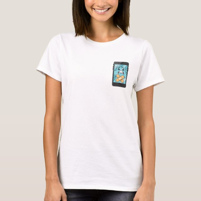 Camiseta Sad Cracked Smartphone Character with Bandaids (Frente)