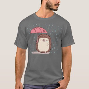 Camiseta Sad Hedgehog Segurando Guarda-chuvas Em Rain Doodl