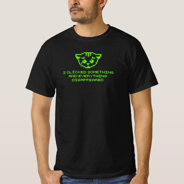 Camiseta Sad Pixel Cat Clicou Em Algo Engraçado Programador (Frente)