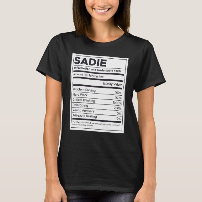 Camiseta Sadie Nutrition Information Problem Solving Duro (Frente)
