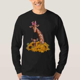 Camiseta Safari Africa Animal Kids Baby Giraffe Mãe Sunflow
