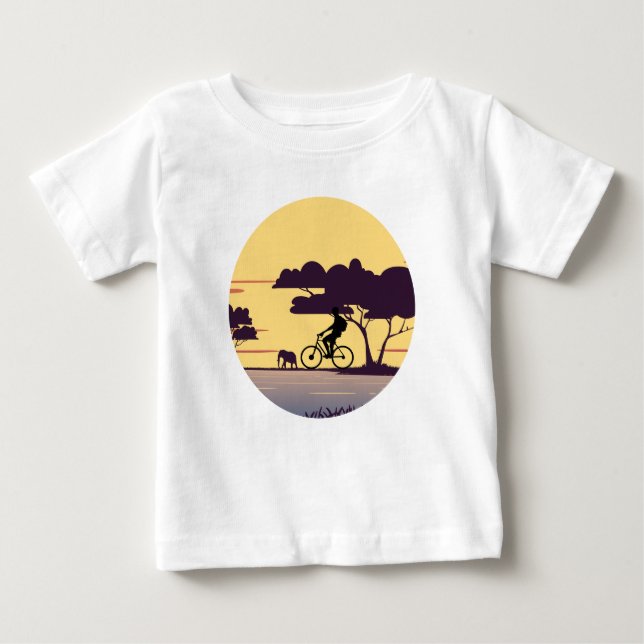 Camiseta Safari Bike Ride at Sunset - Ciclista e elefante (Frente)