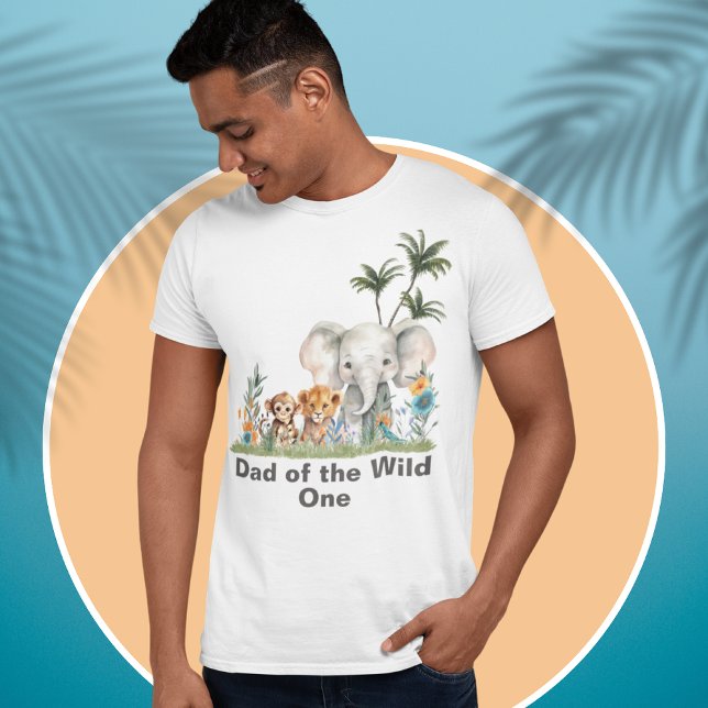 Camiseta Safari Jungle Party Pai Selvagem Um Aniversário (Safari Jungle Dad Wild One Watercolor Party Animals Tropical Blue Orange Flowers Birthday Tshirt)