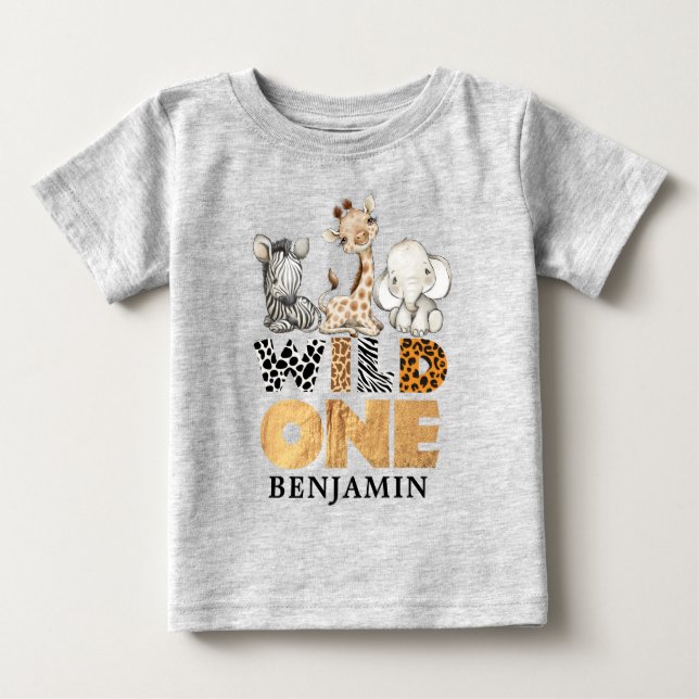 Camiseta Safari Selvagem Personalizada Um Primeiro Aniversá (Frente)