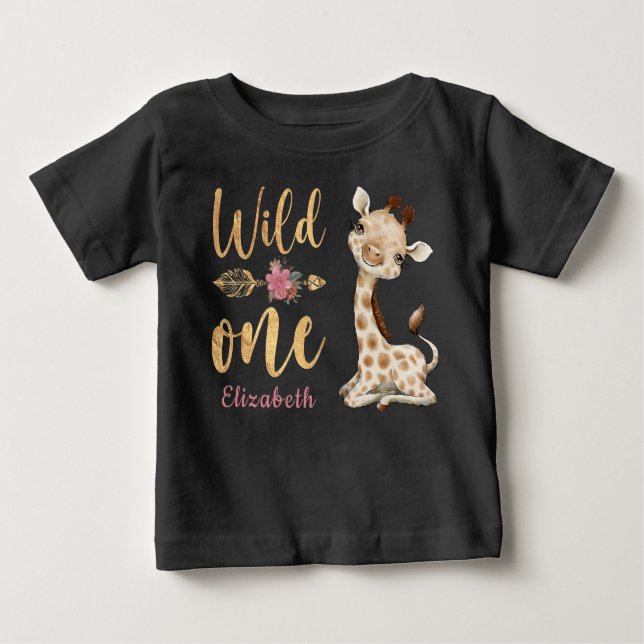 Camiseta Safari Selvagem Um Bebê Garota primeiro aniversari (Frente)