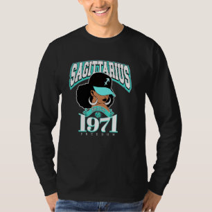 Camiseta Sagitário 1971 Afro Queen Zodíaco Aniversário Sass