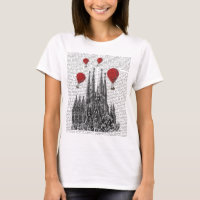 Sagrada Família e Balões de Ar Quente Vermelho