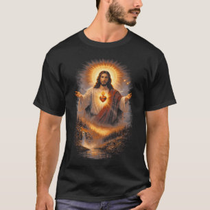 Camiseta Sagrado Coração de Jesus Cristo Majestosa Natureza
